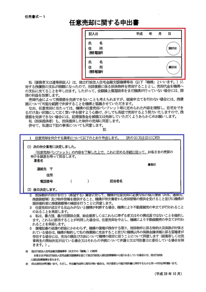 任意売却に関する申出書